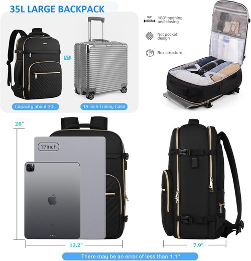MOMUVO Large Travel Backpack - Flight Approved Carry-On for Women with USB Charging Port | 18.4 Inch