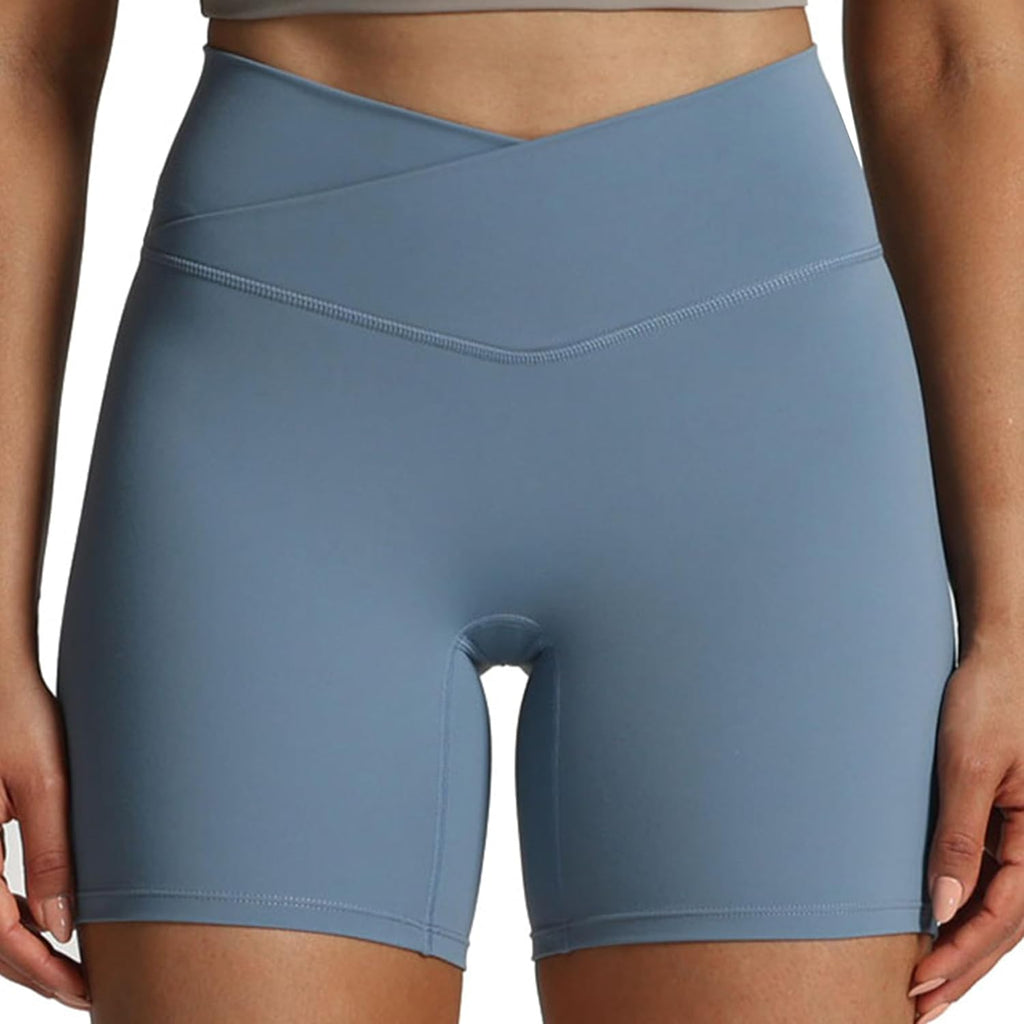 Aoxjox Trinity Workout Biker Shorts - High-Waisted Tummy Control for Women | 6" Cross-Waist Design