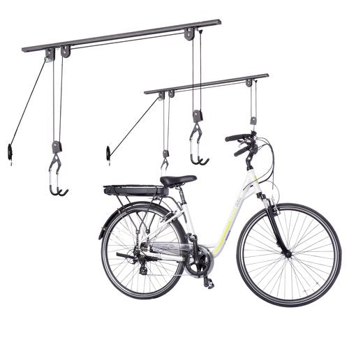 Bike Hoist Pro Ceiling Bike Rack by Delta Cycle (2-Pack) - Pre-Assembled Bike Hangers for Garage Holds Up to 100 lbs - Auto-Locking - Fully Adjustable for Any Bicycle, Kayak Hoist, Or Canoe Hoist