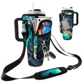 LAOTANGJIA Stanley Cup Bag with Strap Indian Hippie Bohemian Water Bottle Holde 40oz Tumbler Carrier with Strap Water Bottle Carrier Bag with Phone Pocket Stanley Cup Accessories Mandala Flower