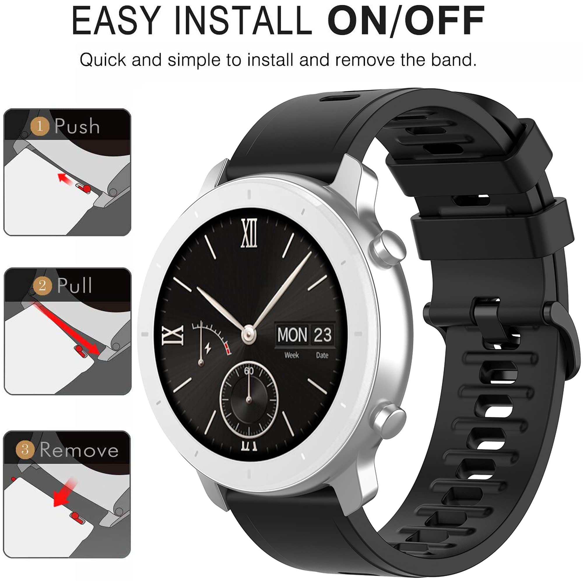 QGHXO Band for Amazfit GTS 4/4 Mini/3/2/2e/ GTR Mini/GTR 42mm/Active, Soft Silicone Replacement Band for Amazfit Bip 3/3 Pro/U Pro/S lite/Lite/S/U
