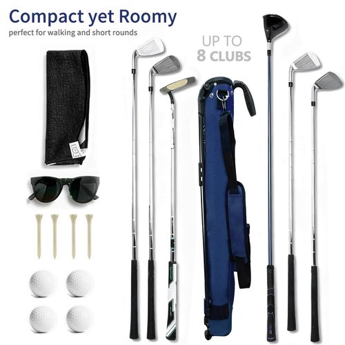 Camboke Lightweight Golf Stand Bag, Portable and Durable Golf Carry Bag with Padded Strap and Pocket, Sunday Bag for The Driving Range, 2-Way Divider Practice Bag for Men and Women (Navy Blue)