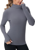 The Gym People Women's Fleece Thermal Mock Turtleneck Long Sleeve Pullover Top - Thumb Hole Design