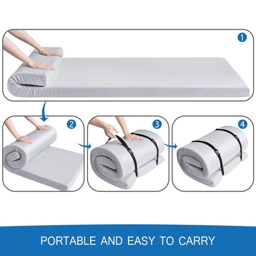 Memory Foam Camping Mattress Pad 3 Inch Thick, Portable Sleeping Pad with Waterproof Cover, Portable Roll Up Cot Mattress Pad Floor Mat for Travel Truck Bed Tent 72" x 24"x 3"