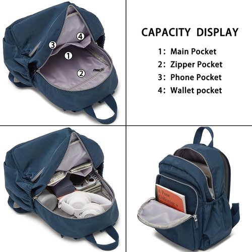 DOKUDOKU Small Nylon Backpack Mini Casual Daypack Lightweight Backpack for Women (NAVY BLUE)