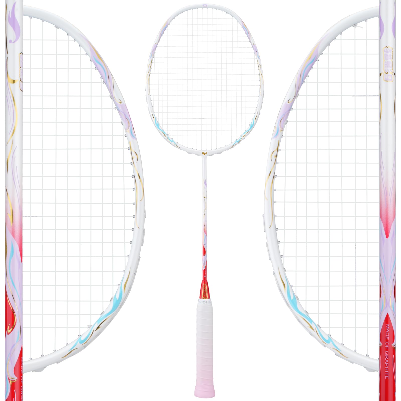 YODIMAN Single Professional Badminton Racket for Advanced Players - 50T Graphite Carbon Fiber with Aerodynamic Frame, Pre-Strung 26lbs, Ultra-Light 5U for Club & Tournament