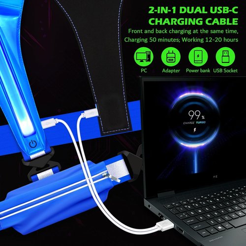 LED Reflective Vest by Skiennix - USB Rechargeable Light-Up Running Gear with Chest Phone Holder