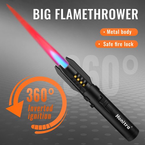 Torch Lighters, Butane Lighters, Adjustable Jet Flame Torch Lighters, Windproof Refillable Gas Torch Lighter Long Lighter for Candle, Grill, BBQ, Fireworks(Butane Not Included) (Black)