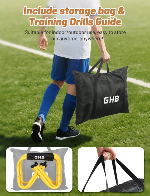 GHB Agility Hurdles - 5/6 Pack Foldable Speed Training Equipment Set with Carry Bag for Athletes