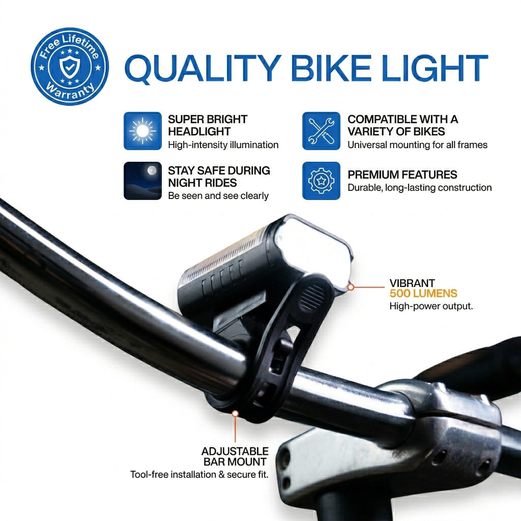 Rechargeable Bike Light for Night Riding – Bright LED Bicycle Headlight, USB Rechargeable, Waterproof, Easy Mount Handlebar Light for Road, MTB & Commuter Cycling