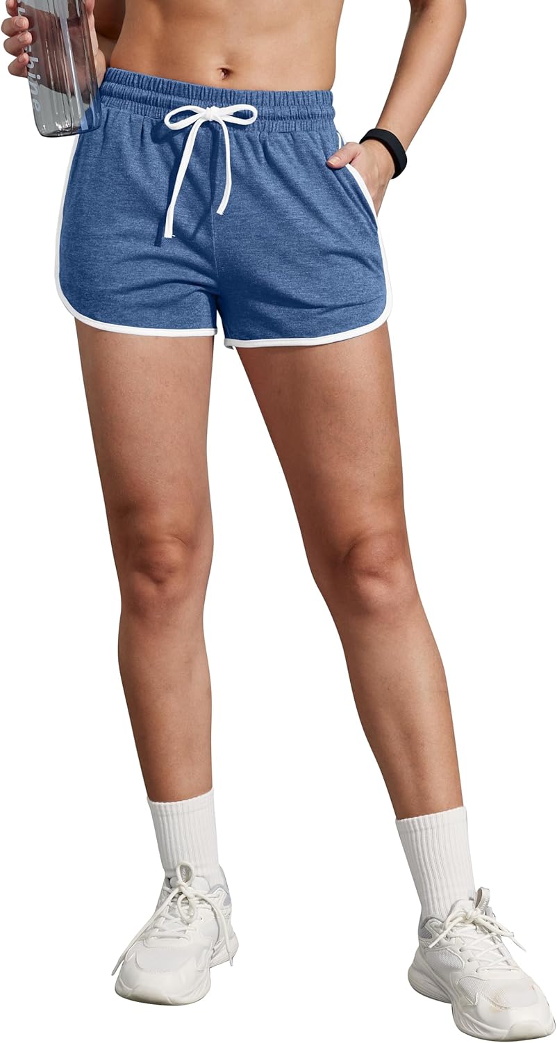 WIHOLL Women's Athletic Running Shorts - Color Block Dolphin Design with Pockets & Drawstring