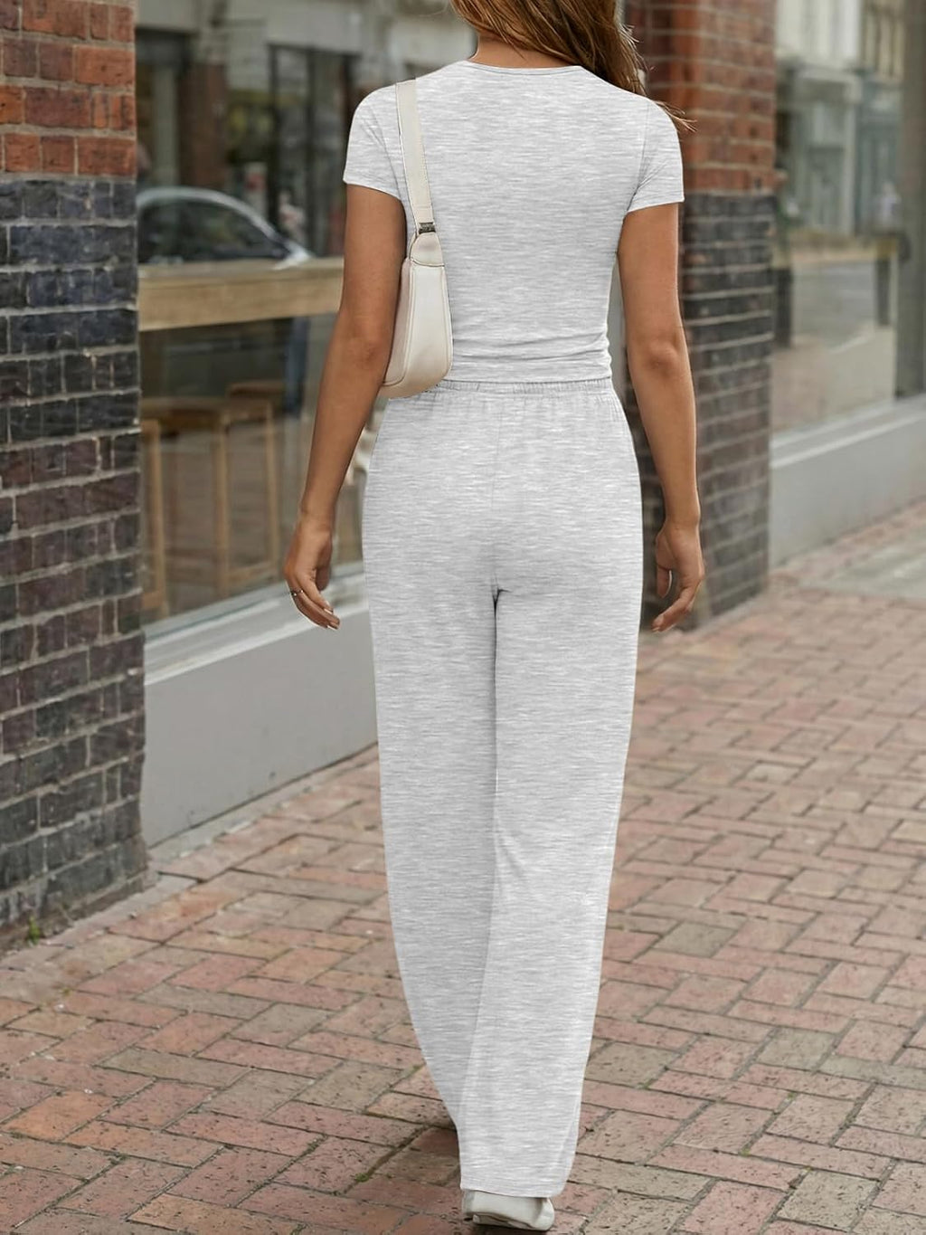 Trendy Queen Women's Lounge Set - Summer Henley Crop Top & Wide Leg Pants | Casual Comfort