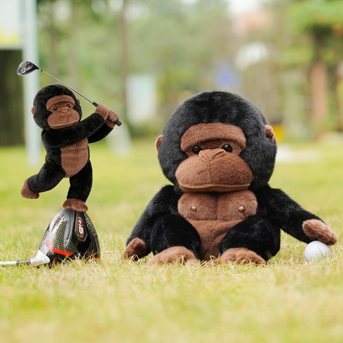 Driver Headcover Funny Golf Headcover Animal Golf Club Head Covers Gorilla Design Brown Plush Golfing Gifts for Men Women Golfer Fits up to 460CC Driver Head