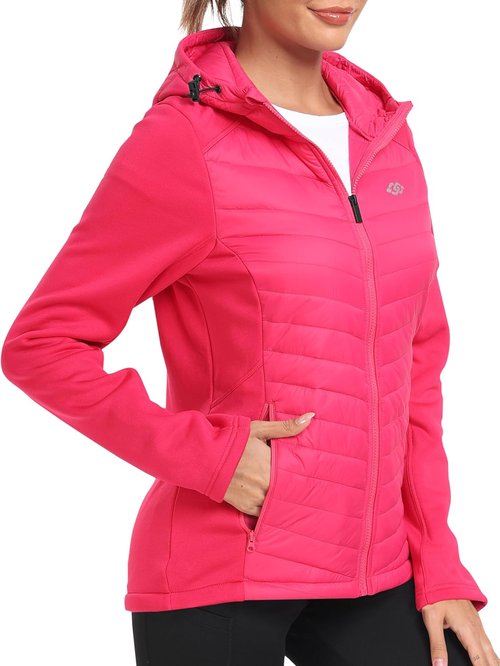 MoFiz Women's Lightweight Insulated Softshell Jacket - Fleece Lined, Hooded, Full Zip Running Coat