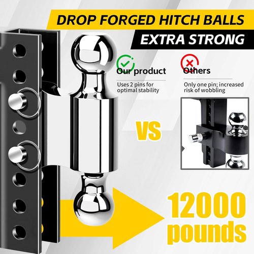 MaxxHaul 70380 Adjustable Dual Ball Mount - Heavy-Duty 12,000 lb Towing Capacity, 6.5" Drop / 7.5" Rise