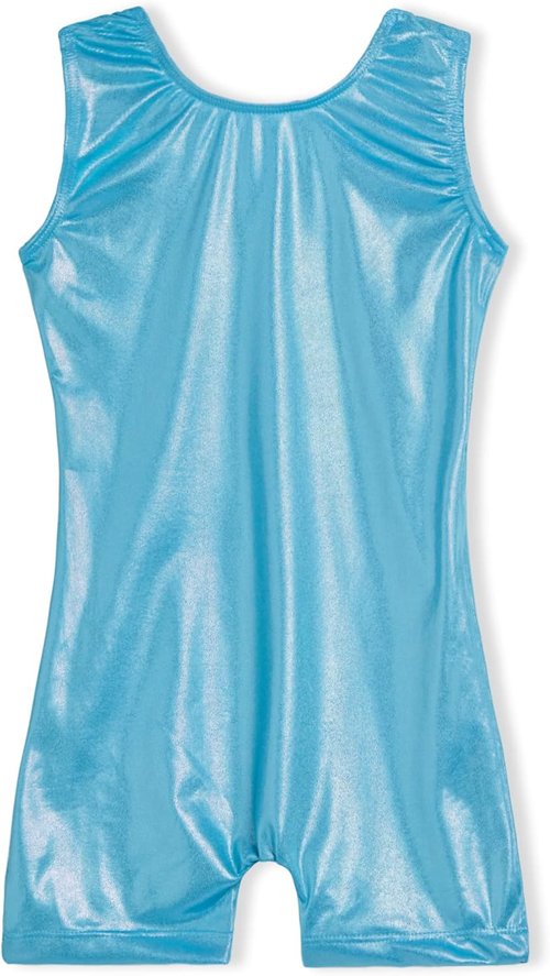 Domusgo Gymnastics Leotard for Girls - Sparkly One-Piece Pro Unitard with Shorts | Kids Size