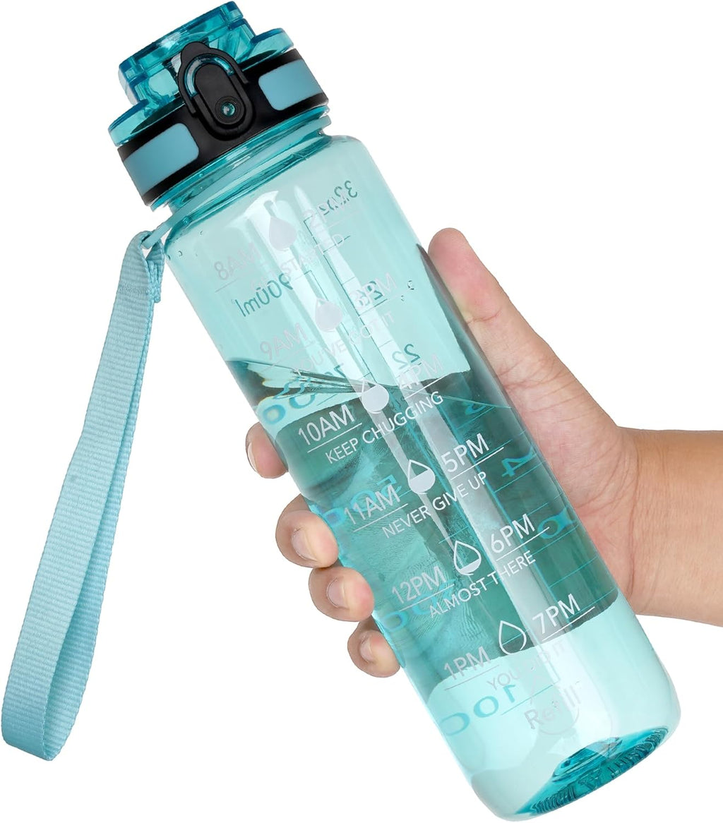 OLDLEY 32oz Motivational Sports Water Bottle - BPA-Free Tritan, Leakproof Design with Time Markers