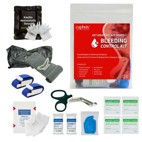 euphnix Bleeding Control Kit - Essential Supplies for Hemorrhage Emergencies | Quick Clot, Compact, Instant Access | Standard Pack 13 Pcs