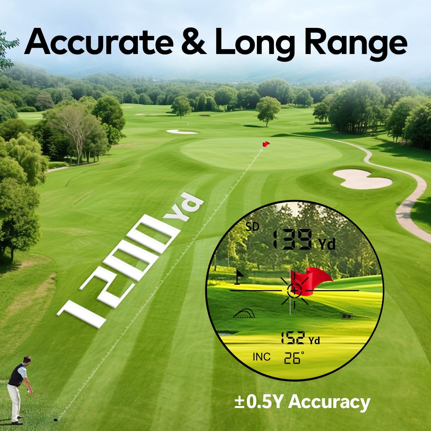 Skiennix Golf Range Finder - 7X Magnification, Lightweight & Portable with Slope & Flag Lock Vibration