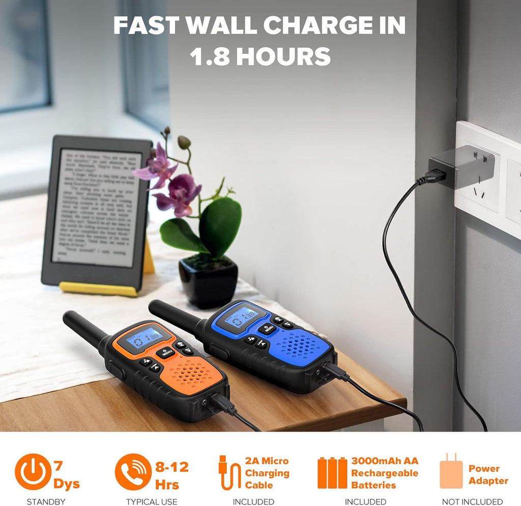 Wishouse Walkie Talkies - Long Range 2-Way Radios | Rechargeable 4-Pack with SOS Siren & NOAA Alert