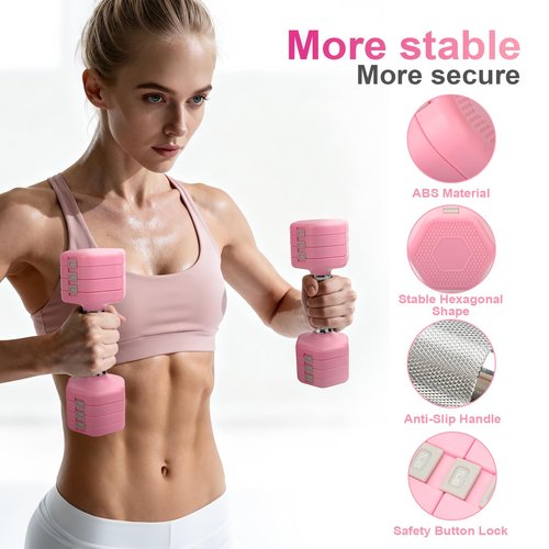 Axiqunel 20LBS Adjustable Dumbbells Set, 4 in 1 Free Weights Dumbbells Set, 4lb 6lb 8lb 10lb with Metal Non Slip Handle, Quick Change Women/Men Dumbbell Set for Home Gym Exercise Training(Pink)
