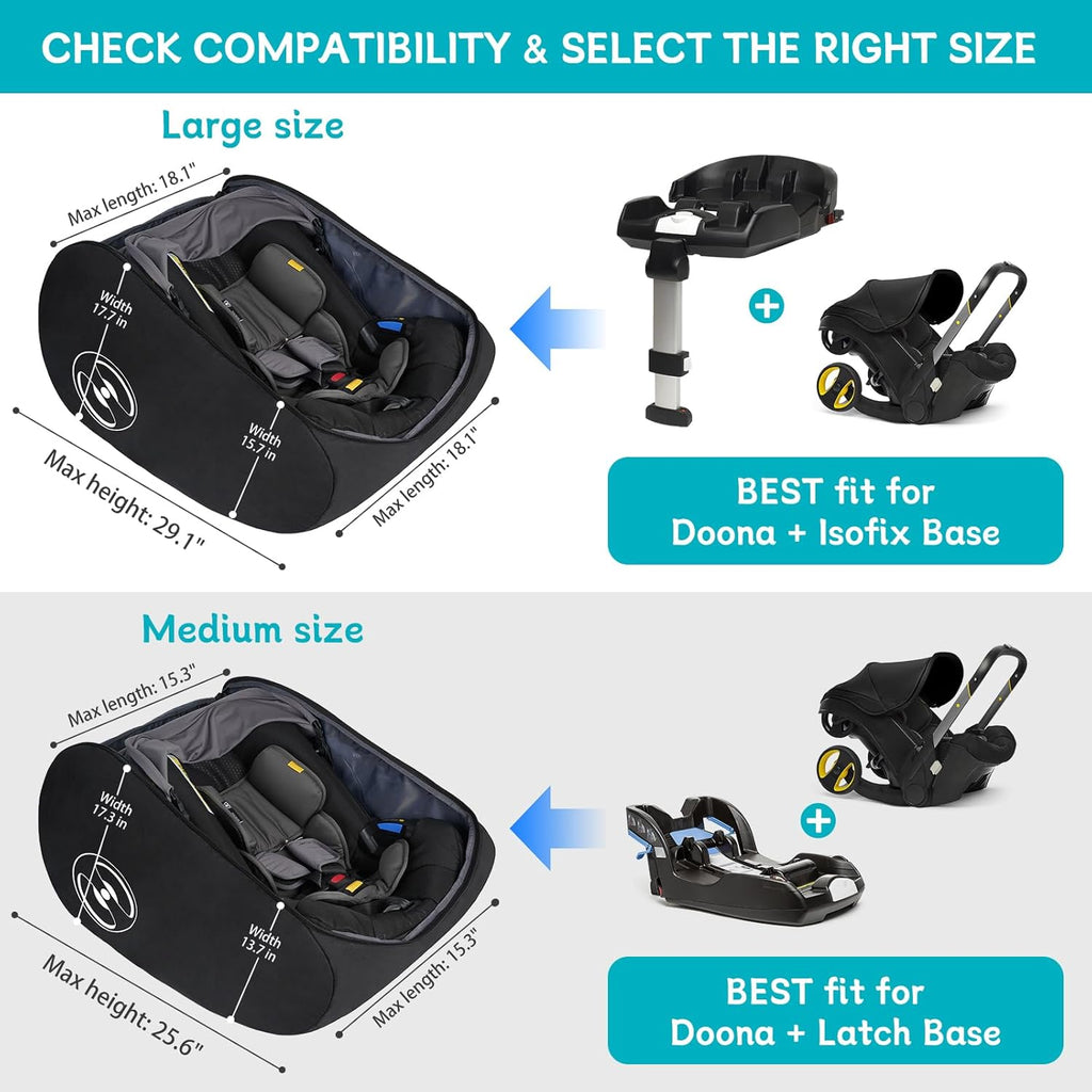 YOREPEK Padded Car Seat Travel Bag - Fits Doona Car Seat Stroller with Isofix Base | Lockable Zipper, Foldable Design