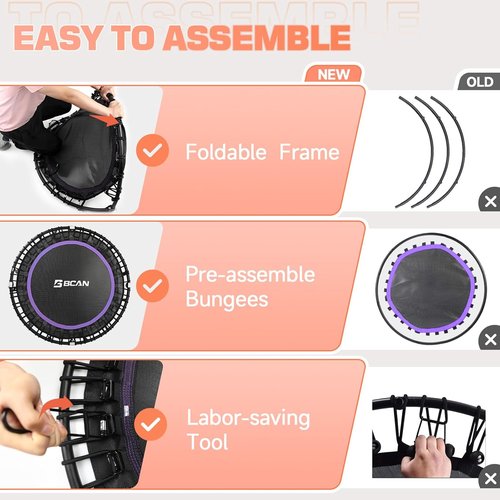 BCAN Mini Rebounder Trampoline - 450/550LBS Capacity, Foldable Fitness Trampoline for Indoor & Outdoor Use, 40"/48" Size