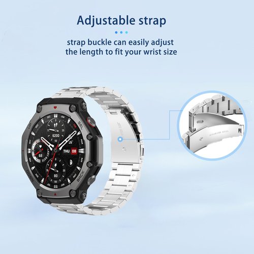 NOUKAJU Band for Amazfit T-Rex 3 Pro 48mm/T-Rex 3, Metal Stainless Steel Adjustable Strap with Removal Tool+Adjustment Tool,Sport Replacement Strap,Replacement Straps for T-Rex 3 Pro 48mm(silver)