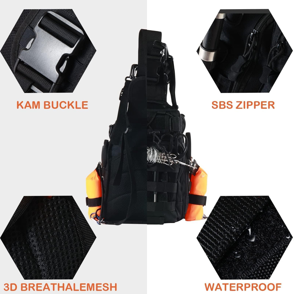 Aertiavty Compact Fishing Tackle Bag, Fishing Bag with Tackle Box and Rod Holder Outdoor Sport Fishing Backpack