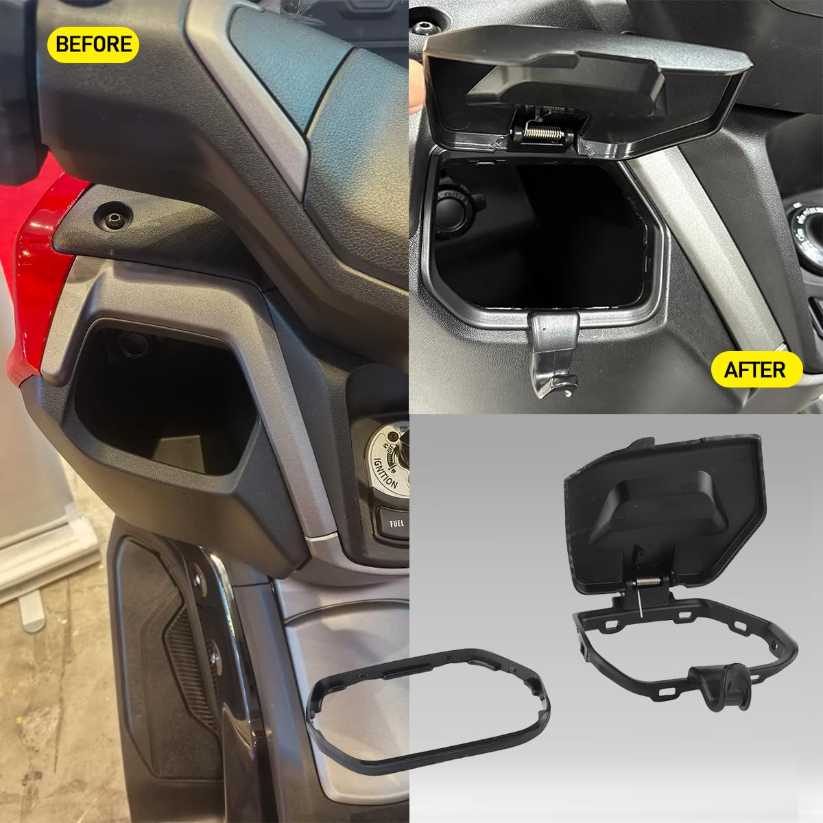 Scooter Accessories Front Storage Box Cover for NMAX N-MAX 155 125 NMAX155 NMAX125 V3 2025-2026, ABS Plastic Tool Case Lid Upgraded Left Side Pocket Cover Cap, Direct Fit Replacement (Black)