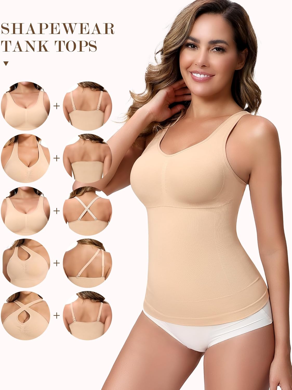 Skiennix Compression Shapewear Tank Top - V Neck Halter Design with Built-In Bra & Tummy Control