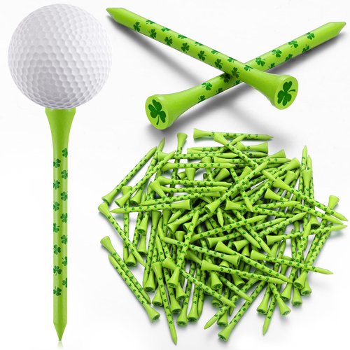 LaRandom 100 Pcs Shamrock Golf Tees 3 1/4" Bamboo Golf Tees with Irish Four Leaf Clover St. Patrick's Day Gifts Practice Home Decorations for Golfers Irish Party Favor