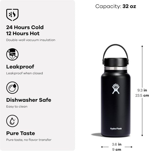 Hydro Flask Water Bottle - Insulated Stainless Steel - 32 Oz Wide Mouth Flex Lid in Agave Green
