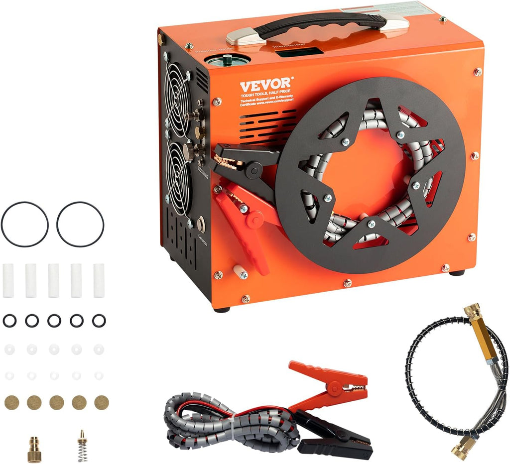 VEVOR PCP Air Compressor - 4500PSI Portable Airgun Compressor with Auto-Stop | Oil & Water-Free, DC12V/AC120V