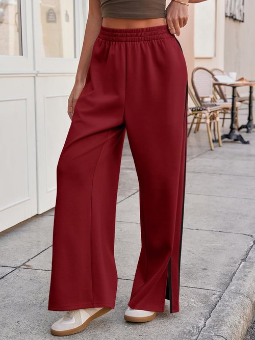 Fisoew Women's Wide Leg Pants - Casual Baggy Sweatpants with Elastic Waist & Side Slit | Pockets Included