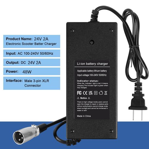 24V(Max 29.4V) 2A 3-Pin Male XLR Charger for Electric Scooter Pride Mobility, Drive Medical,GoGo Mobility Scooter, Go-Go Elite Traveller, Plus HD US, Ezip Mountain Trailz, Jazzy Power Chair,Shoprider