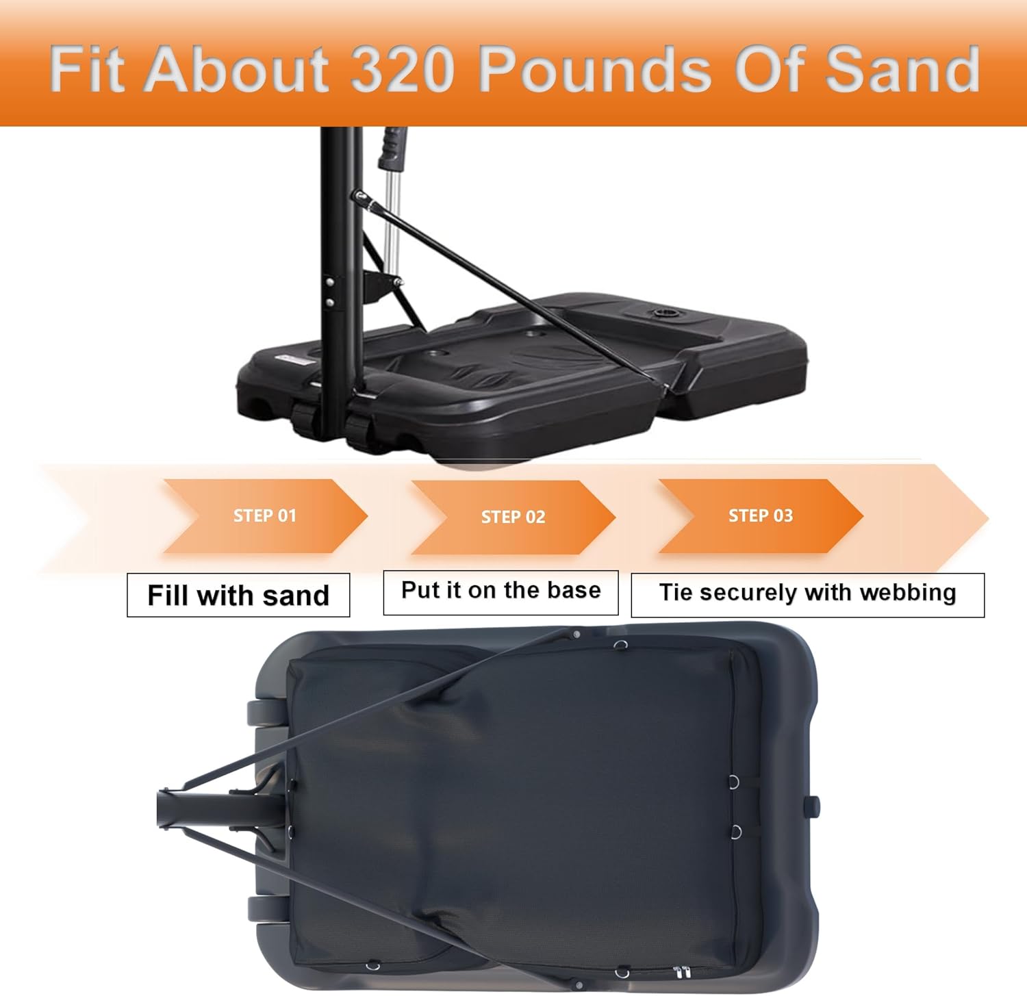 Skiennix Basketball Hoop Sandbag - Heavy Duty Waterproof & Dustproof Base Anchor | Holds 320+ lbs, 36.6" D x 23.6" W x 5.9" H (Black)