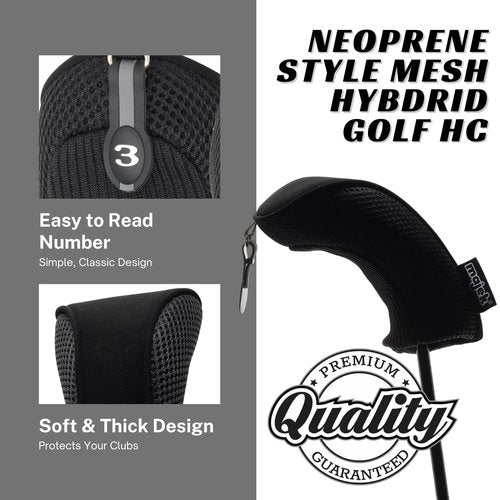 Black All Hybrid Headcover Set 3 4 5 6 7 8 9 Pw Golf Club Covers Head Cover Neoprene Mesh Complete