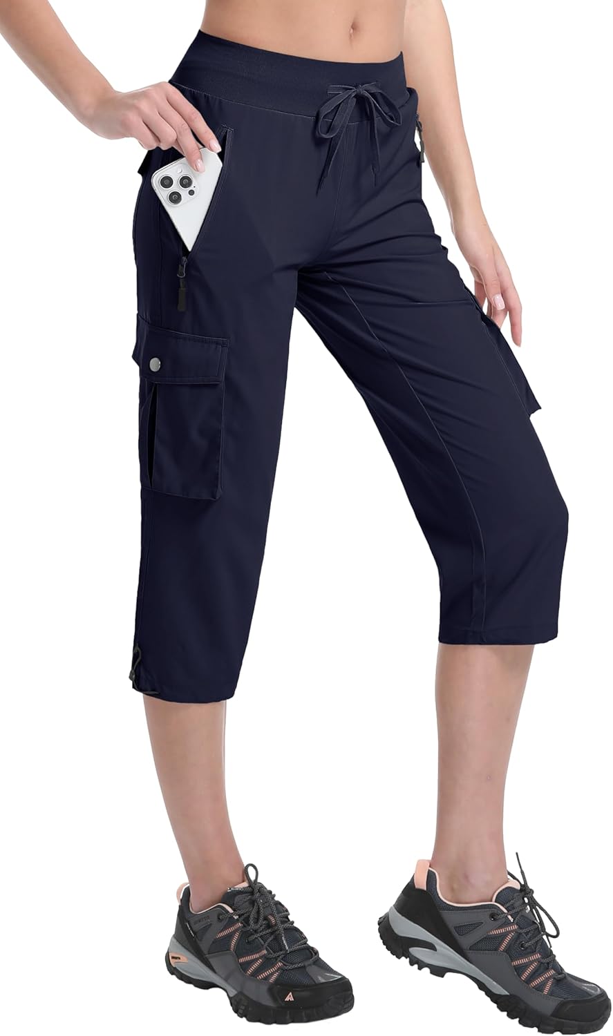 Skiennix Women's Cargo Capris - Lightweight Quick-Dry Hiking Pants for Summer Travel | Elastic Waist, Casual Fit
