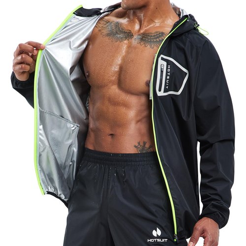 HOTSUIT Sauna Suit Workout Jacket - Men Boxing Anti Rip Sweat Suits Tops, Blue, L