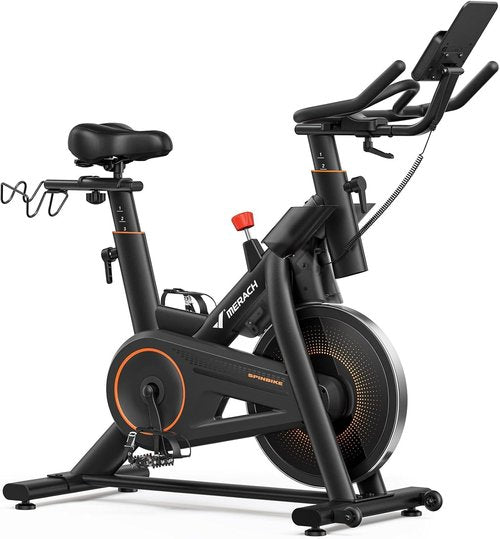 Merach Exercise Bike - Low Noise Indoor Stationary Bike with App & Tablet Mount | 300 Lb Capacity