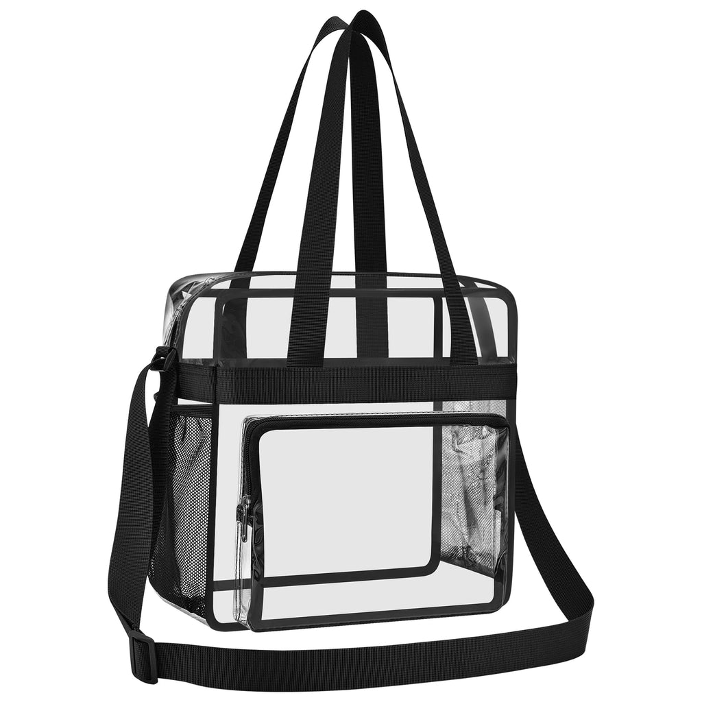 XCU Clear Bag for Stadium Events Clear Tote Bag for Women & Men 12x6x12 Clear Stadium Bag with Zipper Pocket Lunch Bags for Work Sports Games Concert Gym, Black