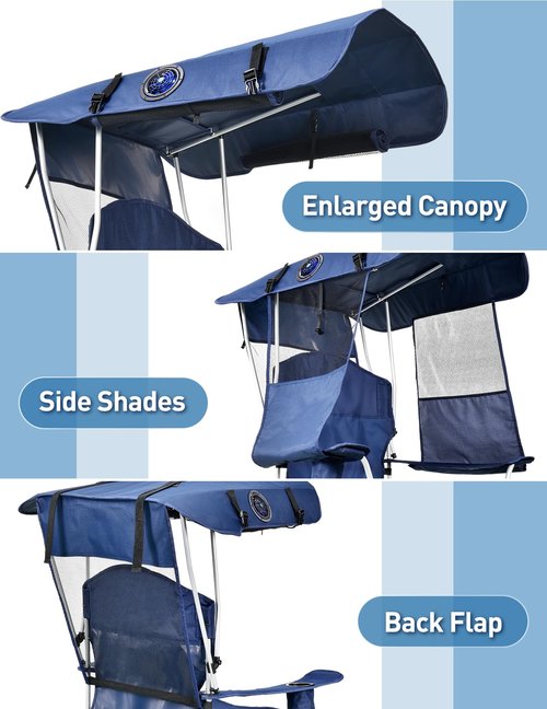 Docusvect Beach Chair with Canopy Shade and Fan – 360° Rotatable & 3-Speed Airflow, Camping Chair with Canopy and Powerful & Quiet Fan, Cup Holder, Side Pocket – Supports 330 LBS