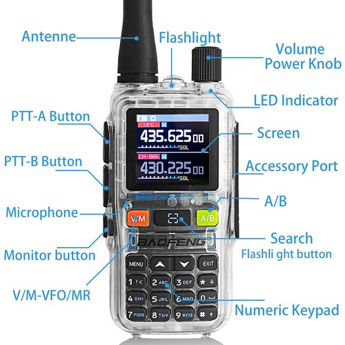 BaoFeng UV-5R Mini Radio,UV5R Mini Clear Dual Band Walkie Talkies,App Programming,Copy Frequency,NOAA Weather,5W Power,999 Channels,USB-C Fast Charging (Transparent-1Pack)