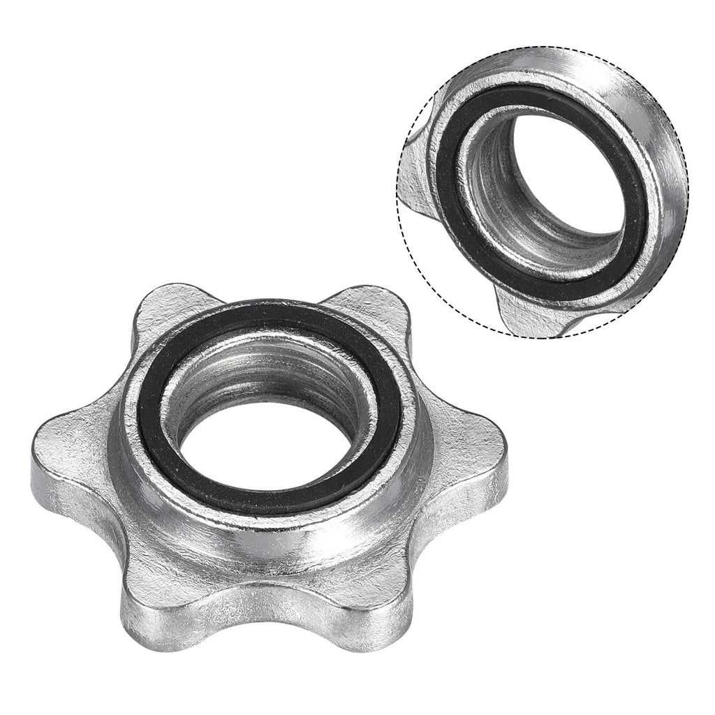 uxcell Dumbbell Hex Nut, 2Pcs M28 Anti-Slip Lock Collar Screw for Barbell Dumbbell Weight Lifting Silver