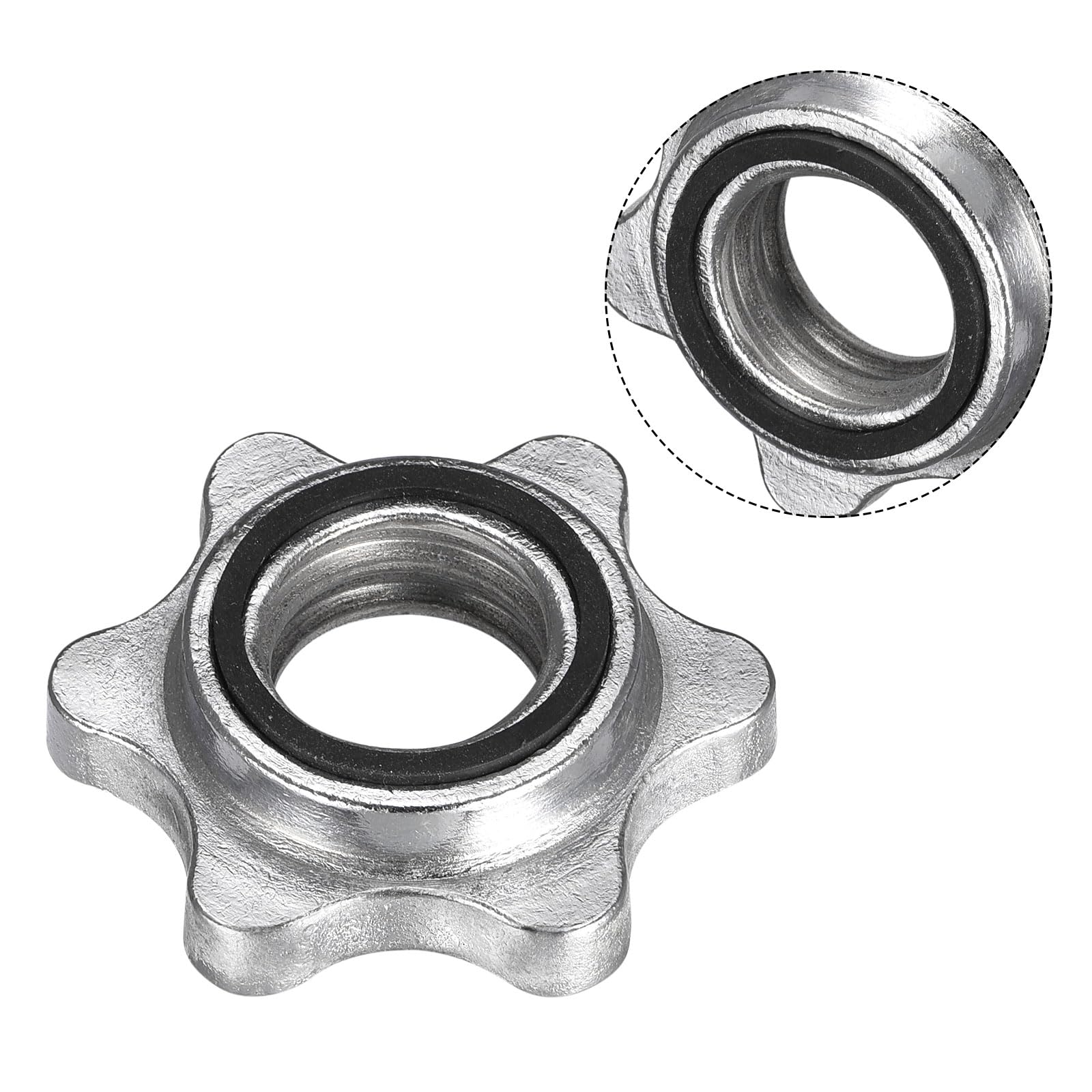 uxcell Dumbbell Hex Nut, 2Pcs M28 Anti-Slip Lock Collar Screw for Barbell Dumbbell Weight Lifting Silver