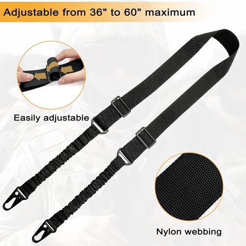 HK 2 Point Rifle Sling - Adjustable Length with Elastic Bungee & 2 Mlok QD Mounts for Hunting