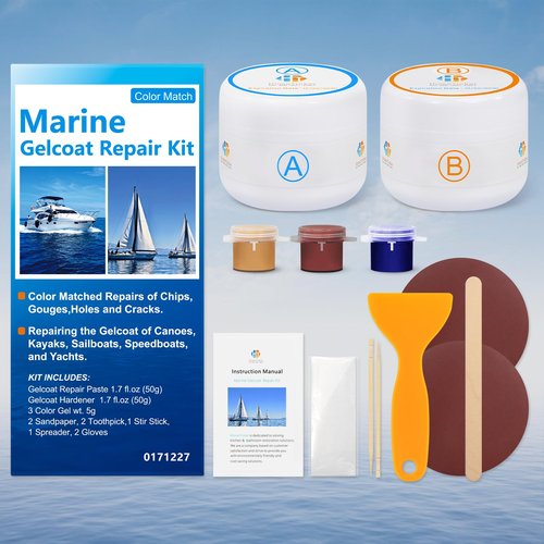 Gel Coat Repair Kit for Boats(Color Match), Marine Fiberglass Repair Kit, Fiberglass Boat Repair Kit,Premium Marine Gelcoat Epoxy Filler,Repair Chips Cracks Pits Holes for Gelcoat Fiberglass Porcelain