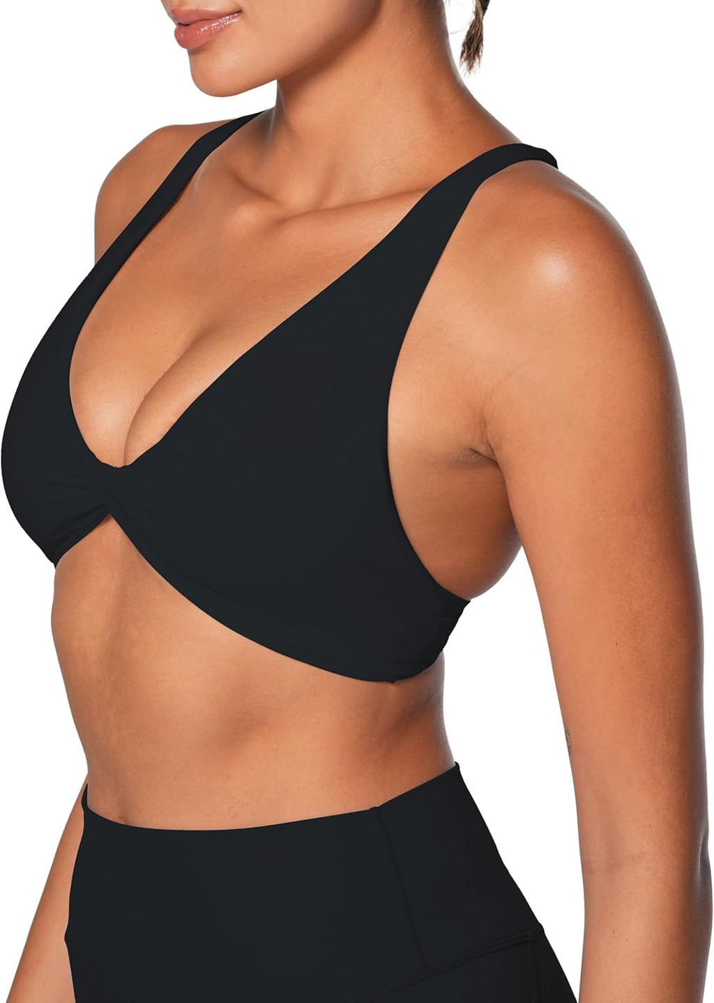 Sunzel Women's V-Neck Twist Sports Bra - Low Impact, Removable Pads, Cross Back Design, Casual Fit