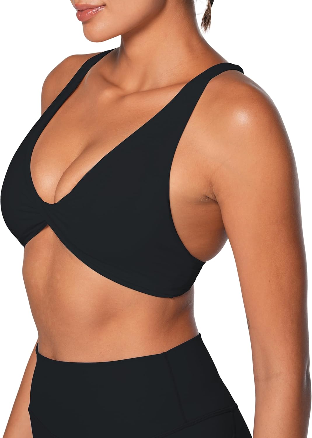 Sunzel Women's V-Neck Twist Sports Bra - Low Impact, Removable Pads, Cross Back Design, Casual Fit